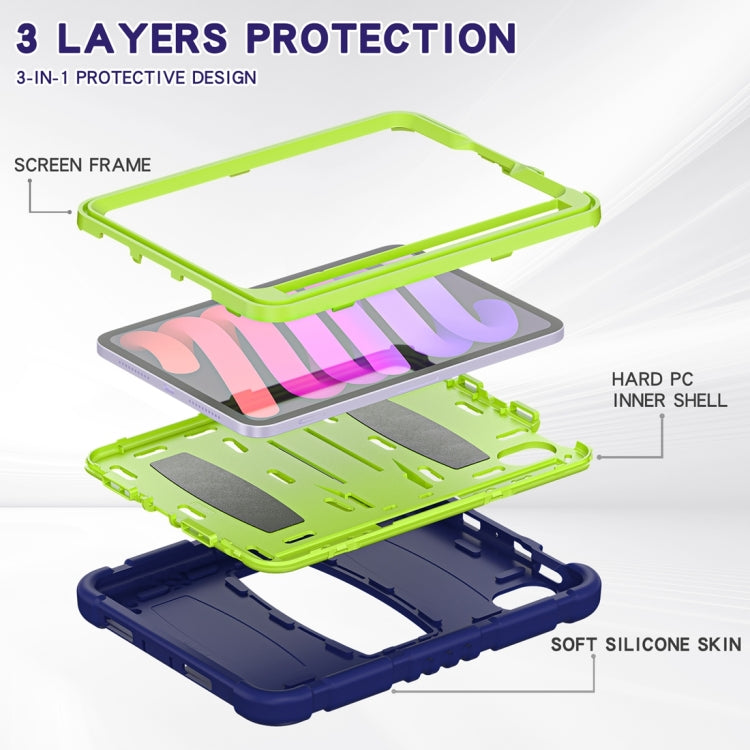 For iPad mini 6 / mini 2024 Tri-Layer Protection Screen Frame Heavy Duty PC Hybrid Silicone Case with Holder(NavyBlue+Lime) - iPad mini 2024 Cases by buy2fix | Online Shopping UK | buy2fix