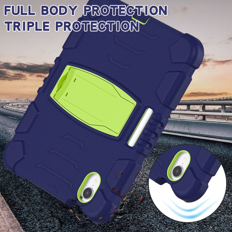 For iPad mini 6 / mini 2024 Tri-Layer Protection Screen Frame Heavy Duty PC Hybrid Silicone Case with Holder(NavyBlue+Lime) - iPad mini 2024 Cases by buy2fix | Online Shopping UK | buy2fix