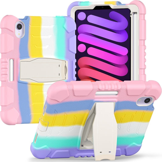 For iPad mini 6 / mini 2024 Tri-Layer Protection Screen Frame Heavy Duty PC Hybrid Silicone Case with Holder(Colorful Pink) - iPad mini 2024 Cases by buy2fix | Online Shopping UK | buy2fix