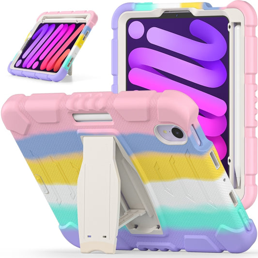 For iPad mini 6 / mini 2024 Tri-Layer Protection Screen Frame Heavy Duty PC Hybrid Silicone Case with Holder(Colorful Pink) - iPad mini 2024 Cases by buy2fix | Online Shopping UK | buy2fix