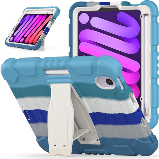 For iPad mini 6 / mini 2024 Tri-Layer Protection Screen Frame Heavy Duty PC Hybrid Silicone Case with Holder(Colorful Blue) - iPad mini 2024 Cases by buy2fix | Online Shopping UK | buy2fix