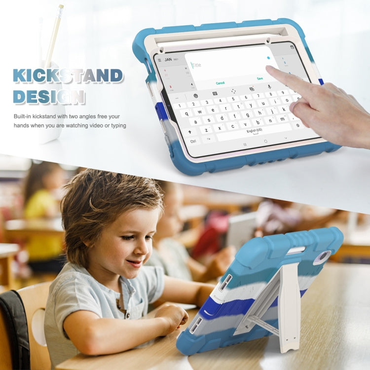 For iPad mini 6 / mini 2024 Tri-Layer Protection Screen Frame Heavy Duty PC Hybrid Silicone Case with Holder(Colorful Blue) by buy2fix