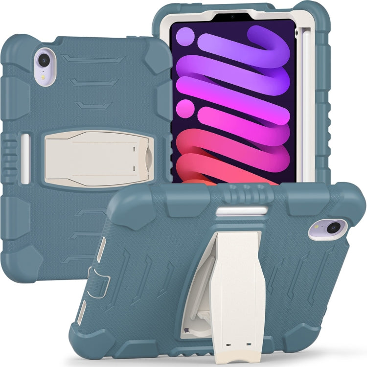 For iPad mini 6 / mini 2024 Tri-Layer Protection Screen Frame Heavy Duty PC Hybrid Silicone Case with Holder(Blue+Lime) - iPad mini 2024 Cases by buy2fix | Online Shopping UK | buy2fix