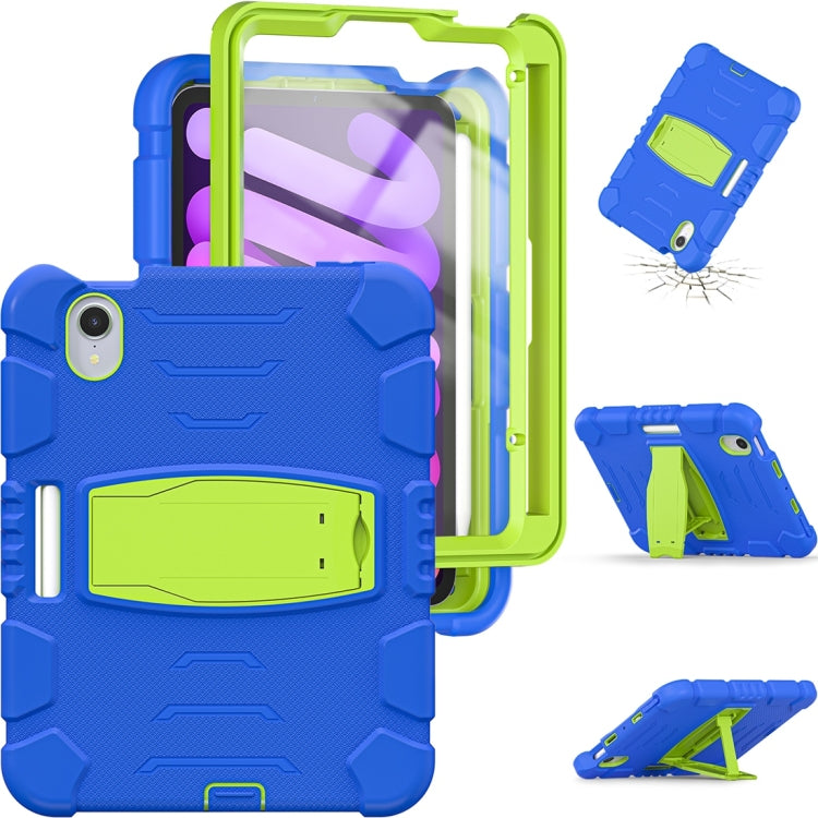 For iPad mini 6 / mini 2024 Tri-Layer Protection Screen Frame Heavy Duty PC Hybrid Silicone Case with Holder(Blue+Lime) - iPad mini 2024 Cases by buy2fix | Online Shopping UK | buy2fix