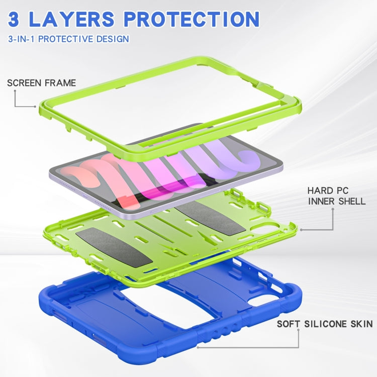 For iPad mini 6 / mini 2024 Tri-Layer Protection Screen Frame Heavy Duty PC Hybrid Silicone Case with Holder(Blue+Lime) - iPad mini 2024 Cases by buy2fix | Online Shopping UK | buy2fix