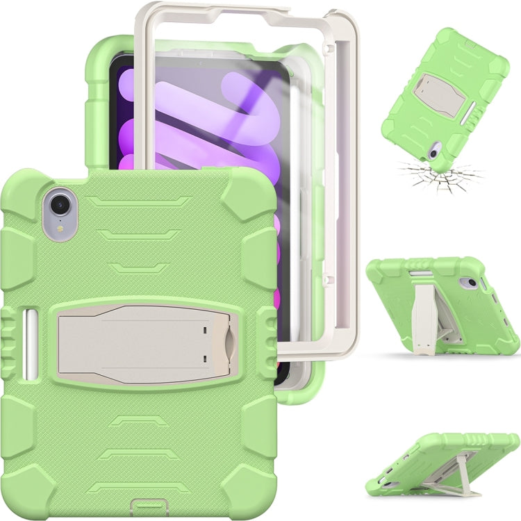 For iPad mini 6 / mini 2024 Tri-Layer Protection Screen Frame Heavy Duty PC Hybrid Silicone Case with Holder(Matcha Green) - iPad mini 2024 Cases by buy2fix | Online Shopping UK | buy2fix