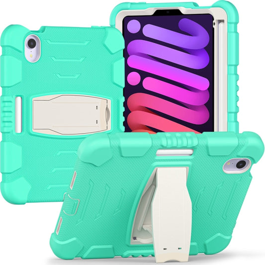 For iPad mini 6 / mini 2024 Tri-Layer Protection Screen Frame Heavy Duty PC Hybrid Silicone Case with Holder(Mint Green) - iPad mini 2024 Cases by buy2fix | Online Shopping UK | buy2fix