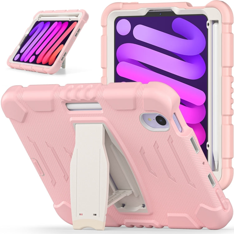 For iPad mini 6 / mini 2024 Tri-Layer Protection Screen Frame Heavy Duty PC Hybrid Silicone Case with Holder(Cherry Blossoms Pink) - iPad mini 2024 Cases by buy2fix | Online Shopping UK | buy2fix