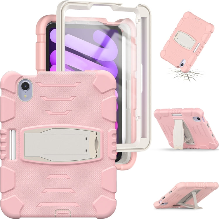 For iPad mini 6 / mini 2024 Tri-Layer Protection Screen Frame Heavy Duty PC Hybrid Silicone Case with Holder(Cherry Blossoms Pink) - iPad mini 2024 Cases by buy2fix | Online Shopping UK | buy2fix