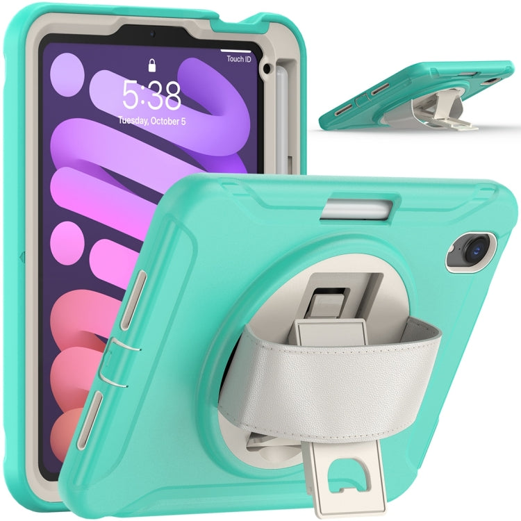 For iPad mini 6 / mini 2024 360 Degree Rotation PC + TPU Protective Tablet Case with Holder & Hand-strap(Mint Green) - iPad mini 2024 Cases by buy2fix | Online Shopping UK | buy2fix