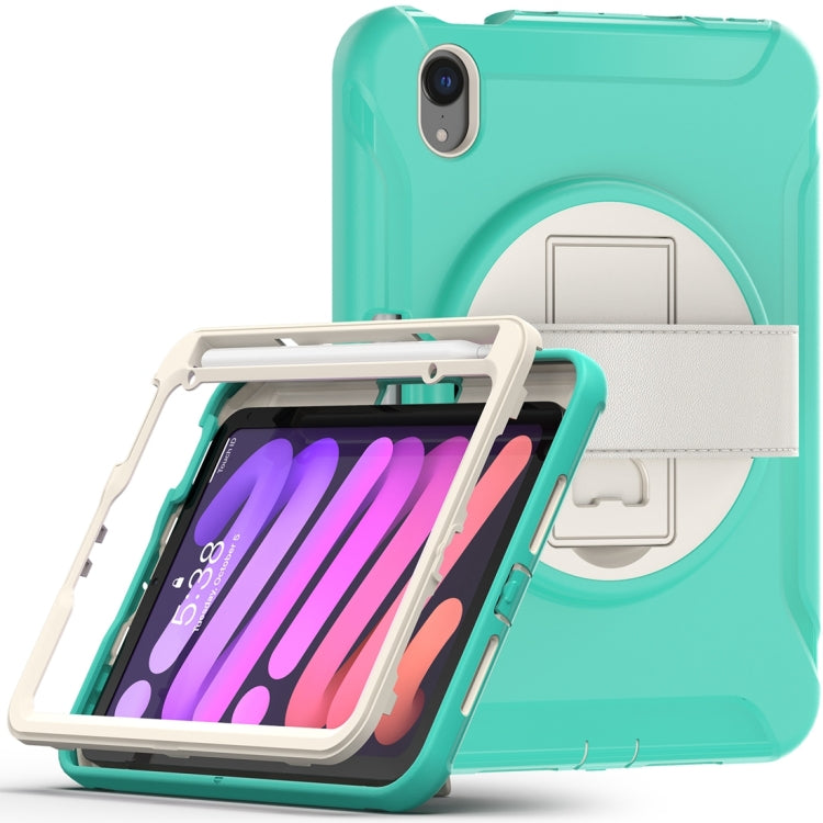 For iPad mini 6 / mini 2024 360 Degree Rotation PC + TPU Protective Tablet Case with Holder & Hand-strap(Mint Green) - iPad mini 2024 Cases by buy2fix | Online Shopping UK | buy2fix