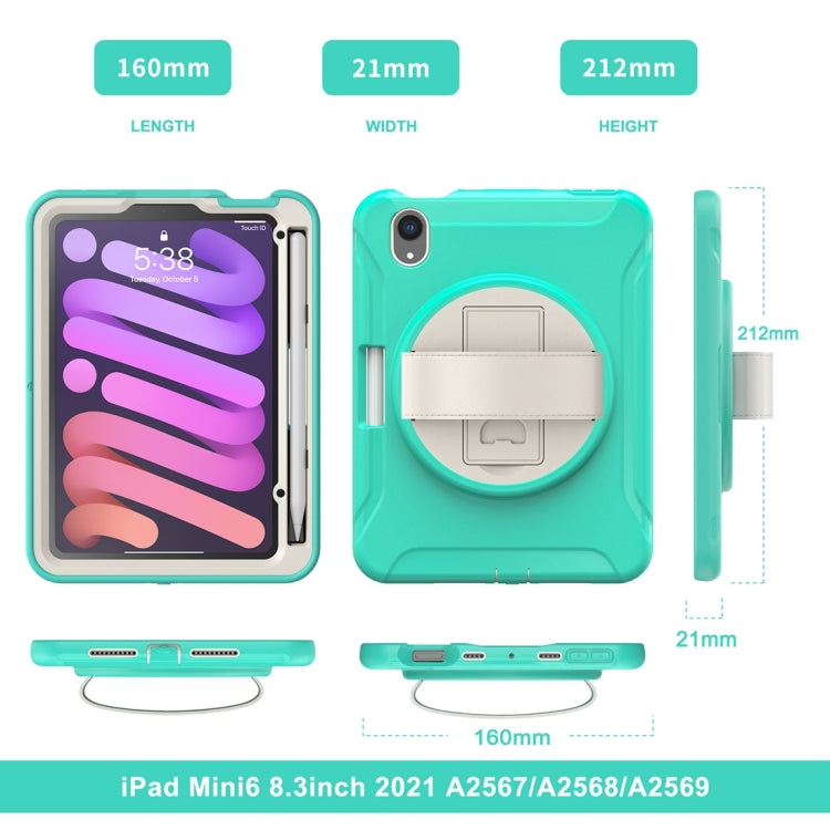 For iPad mini 6 / mini 2024 360 Degree Rotation PC + TPU Protective Tablet Case with Holder & Hand-strap(Mint Green) - iPad mini 2024 Cases by buy2fix | Online Shopping UK | buy2fix
