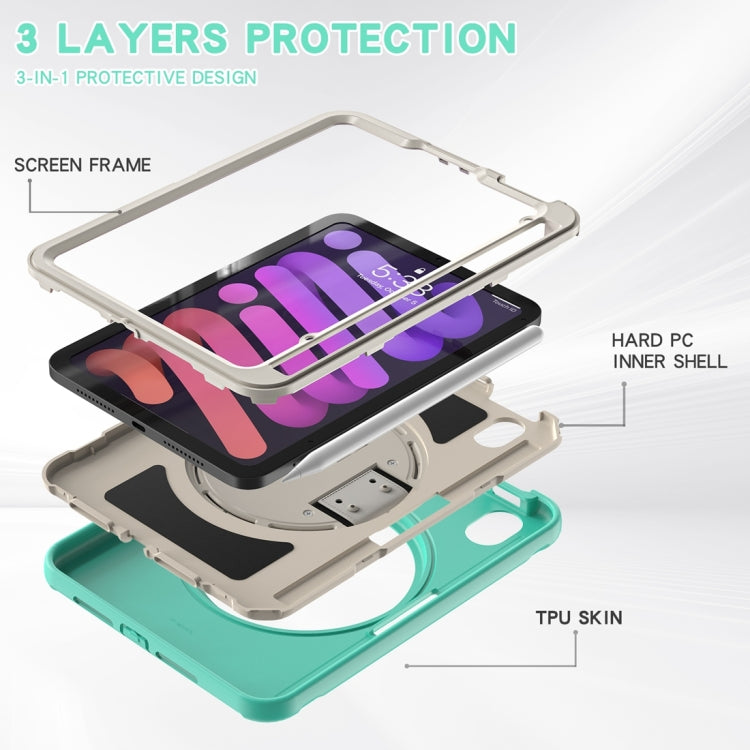 For iPad mini 6 / mini 2024 360 Degree Rotation PC + TPU Protective Tablet Case with Holder & Hand-strap(Mint Green) - iPad mini 2024 Cases by buy2fix | Online Shopping UK | buy2fix