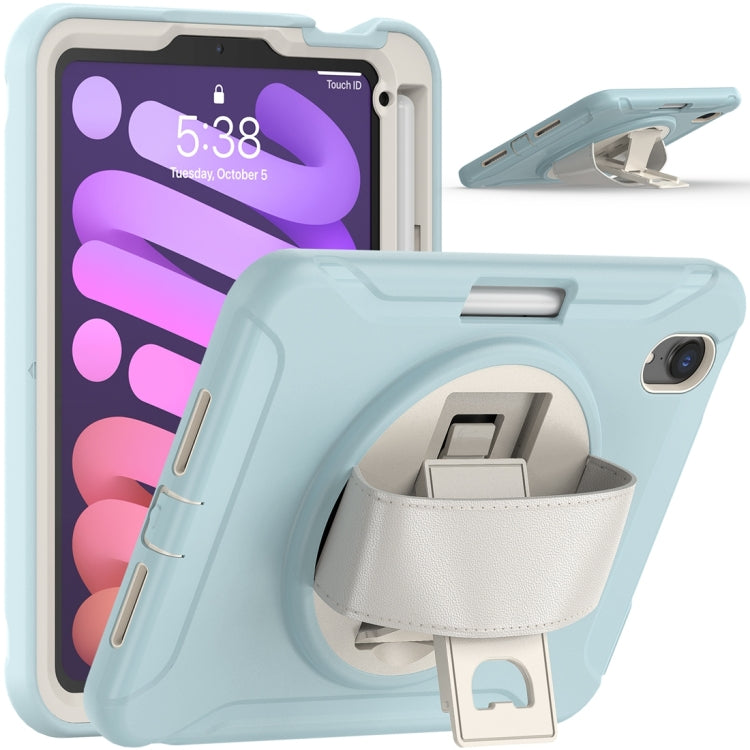 For iPad mini 6 / mini 2024 360 Degree Rotation PC + TPU Protective Tablet Case with Holder & Hand-strap(Ice Blue) - iPad mini 2024 Cases by buy2fix | Online Shopping UK | buy2fix
