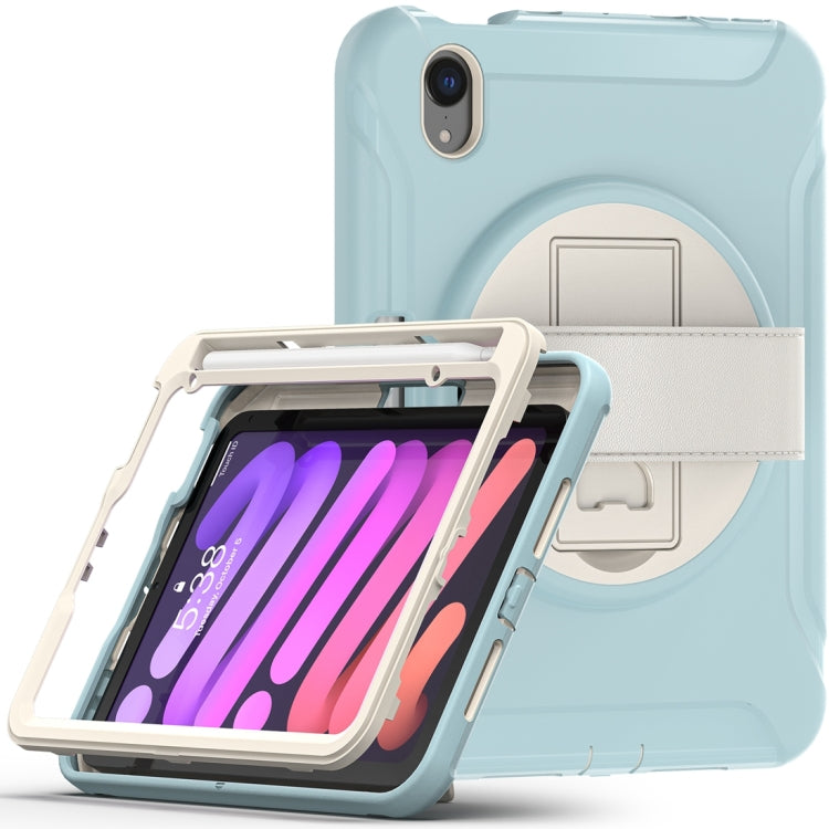 For iPad mini 6 / mini 2024 360 Degree Rotation PC + TPU Protective Tablet Case with Holder & Hand-strap(Ice Blue) - iPad mini 2024 Cases by buy2fix | Online Shopping UK | buy2fix