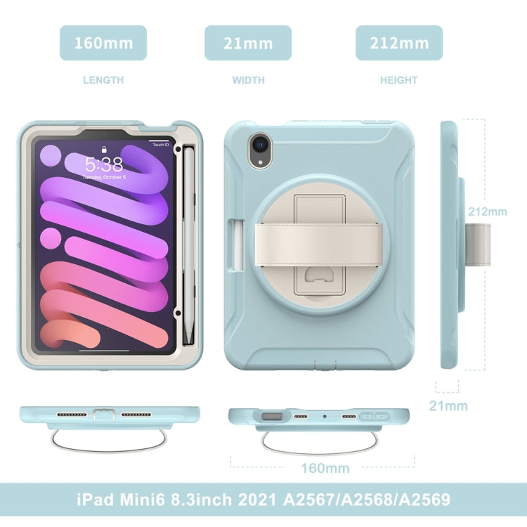 For iPad mini 6 / mini 2024 360 Degree Rotation PC + TPU Protective Tablet Case with Holder & Hand-strap(Ice Blue) - iPad mini 2024 Cases by buy2fix | Online Shopping UK | buy2fix