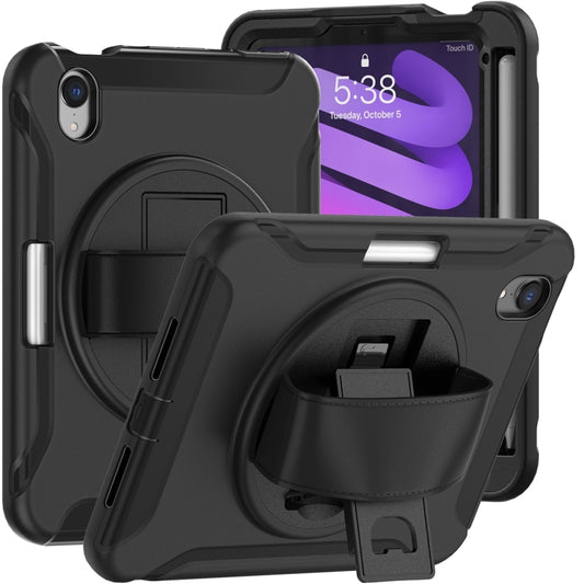 For iPad mini 6 / mini 2024 360 Degree Rotation PC + TPU Protective Tablet Case with Holder & Hand-strap(Black) - iPad mini 2024 Cases by buy2fix | Online Shopping UK | buy2fix