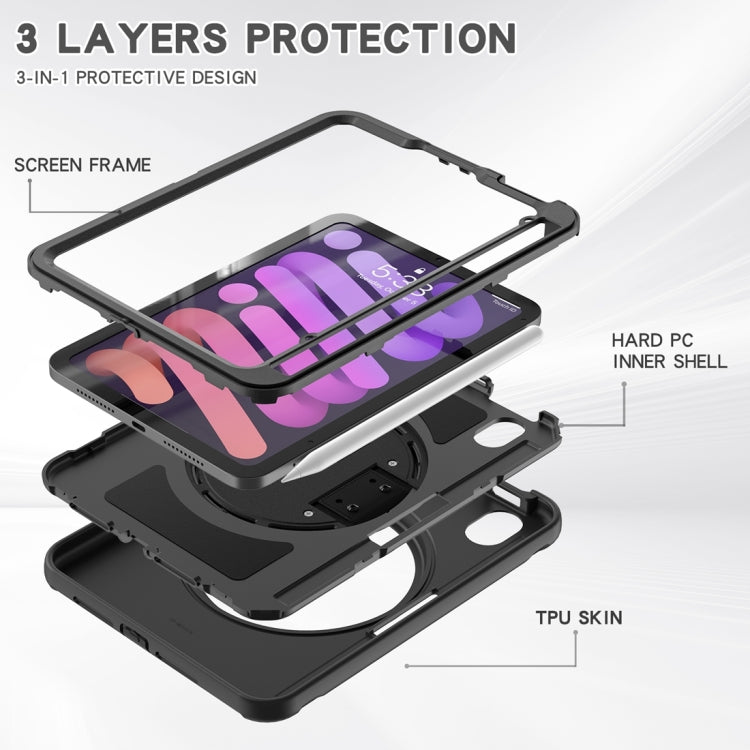 For iPad mini 6 / mini 2024 360 Degree Rotation PC + TPU Protective Tablet Case with Holder & Hand-strap(Black) - iPad mini 2024 Cases by buy2fix | Online Shopping UK | buy2fix