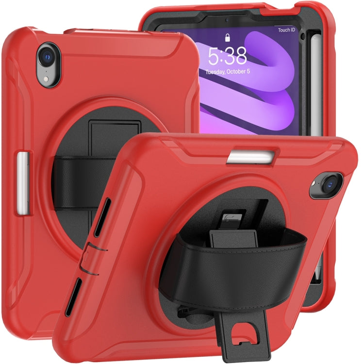 For iPad mini 6 / mini 2024 360 Degree Rotation PC + TPU Protective Tablet Case with Holder & Hand-strap(Red) - iPad mini 2024 Cases by buy2fix | Online Shopping UK | buy2fix