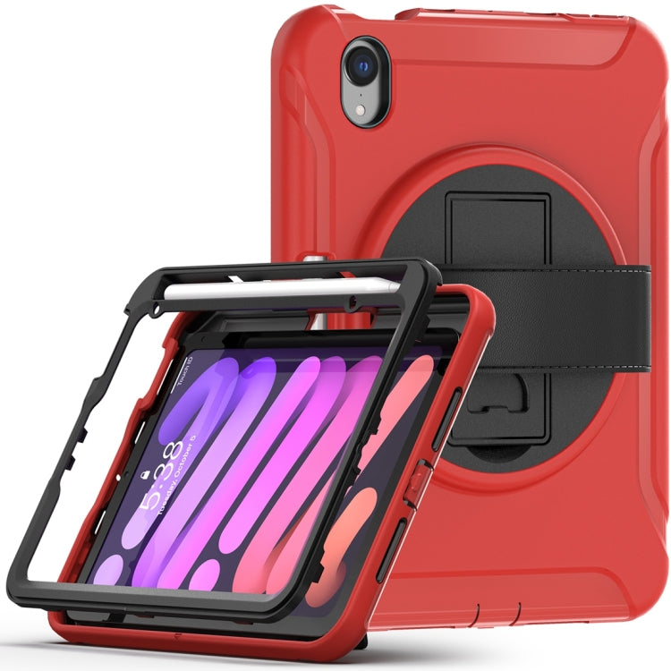 For iPad mini 6 / mini 2024 360 Degree Rotation PC + TPU Protective Tablet Case with Holder & Hand-strap(Red) - iPad mini 2024 Cases by buy2fix | Online Shopping UK | buy2fix