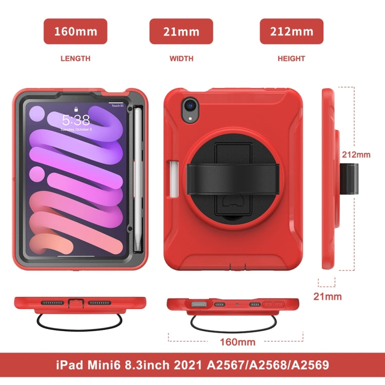 For iPad mini 6 / mini 2024 360 Degree Rotation PC + TPU Protective Tablet Case with Holder & Hand-strap(Red) - iPad mini 2024 Cases by buy2fix | Online Shopping UK | buy2fix