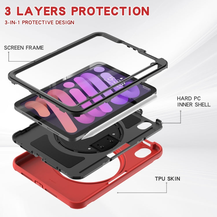 For iPad mini 6 / mini 2024 360 Degree Rotation PC + TPU Protective Tablet Case with Holder & Hand-strap(Red) - iPad mini 2024 Cases by buy2fix | Online Shopping UK | buy2fix