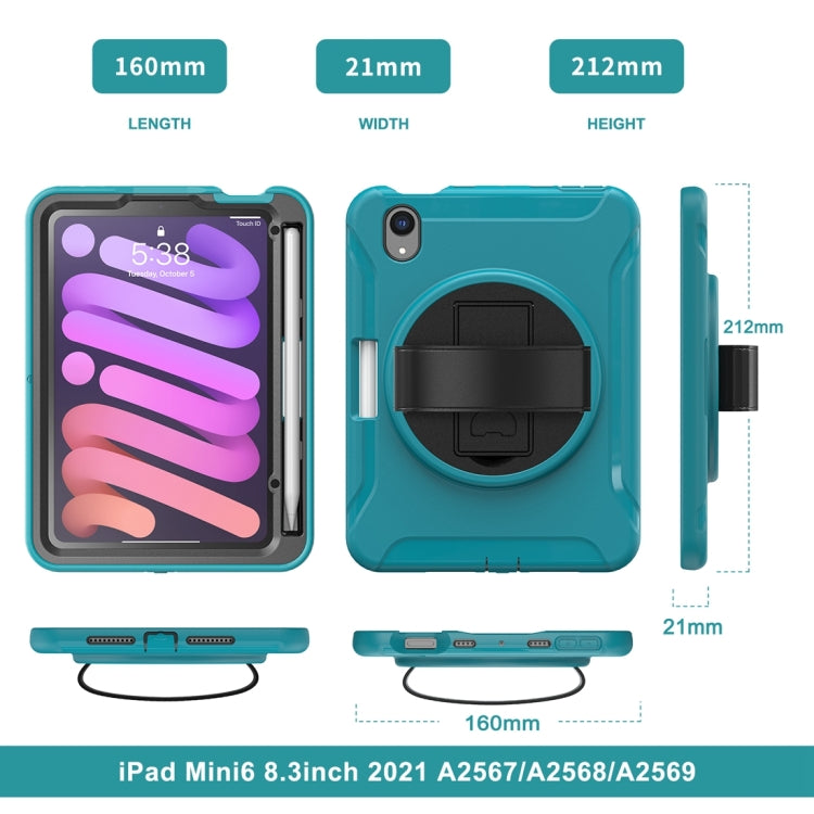 For iPad mini 6 / mini 2024 360 Degree Rotation PC + TPU Protective Tablet Case with Holder & Hand-strap(Blue) - iPad mini 2024 Cases by buy2fix | Online Shopping UK | buy2fix