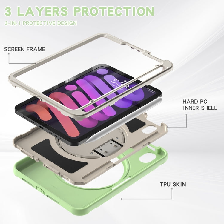 For iPad mini 6 / mini 2024 360 Degree Rotation PC + TPU Protective Tablet Case with Holder & Hand-strap(Matcha Green) - iPad mini 2024 Cases by buy2fix | Online Shopping UK | buy2fix