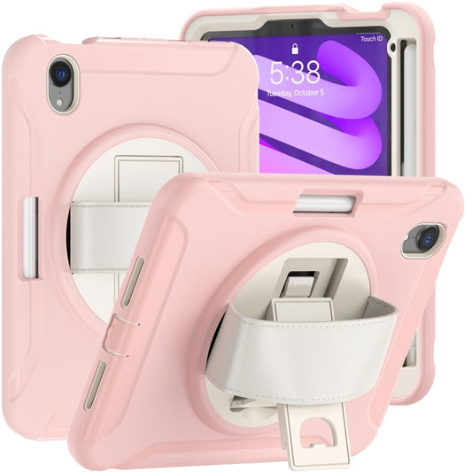 For iPad mini 6 / mini 2024 360 Degree Rotation PC + TPU Protective Tablet Case with Holder & Hand-strap(Cherry Blossoms Pink) - iPad mini 2024 Cases by buy2fix | Online Shopping UK | buy2fix