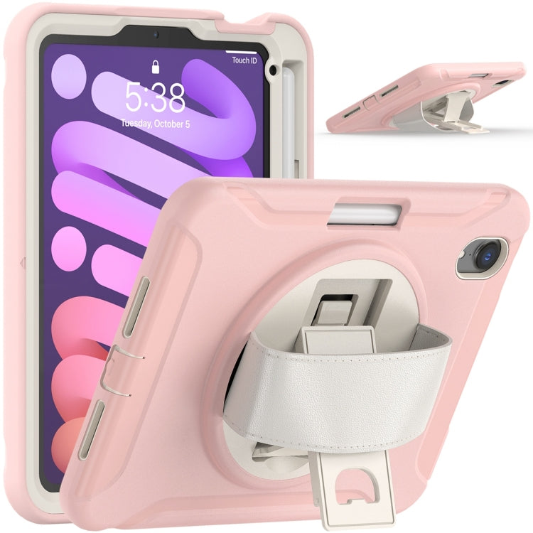For iPad mini 6 / mini 2024 360 Degree Rotation PC + TPU Protective Tablet Case with Holder & Hand-strap(Cherry Blossoms Pink) - iPad mini 2024 Cases by buy2fix | Online Shopping UK | buy2fix