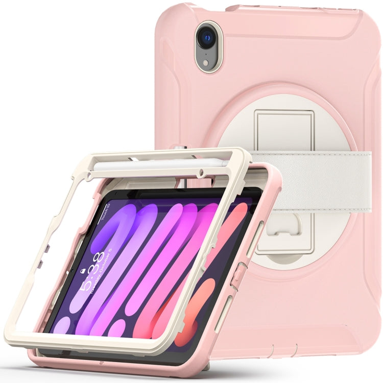 For iPad mini 6 / mini 2024 360 Degree Rotation PC + TPU Protective Tablet Case with Holder & Hand-strap(Cherry Blossoms Pink) - iPad mini 2024 Cases by buy2fix | Online Shopping UK | buy2fix