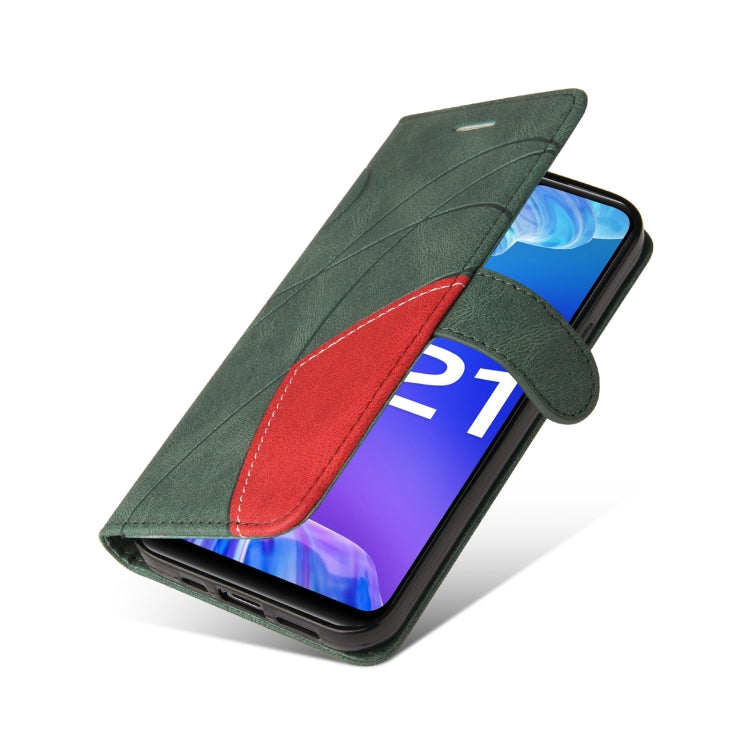 For vivo Y21 2020/Y21s/Y33s Dual-color Splicing Horizontal Flip PU Leather Case with Holder & Card Slots & Wallet(Green) by buy2fix