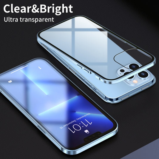 For iPhone 13 Pro HD Magnetic Metal Frame Double-sided Tempered Glass Phone Case (Silver) - iPhone 13 Pro Cases by buy2fix | Online Shopping UK | buy2fix