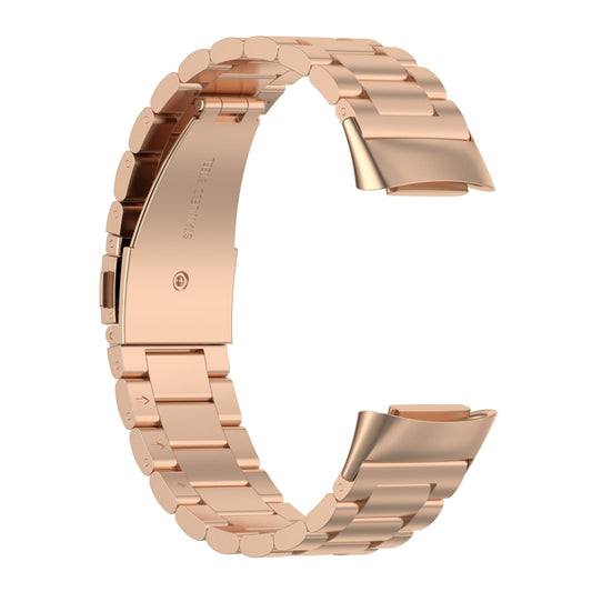 For Fitbit Charge 5 Three-bead Stainless Steel Watch Band(Rose Gold) by buy2fix