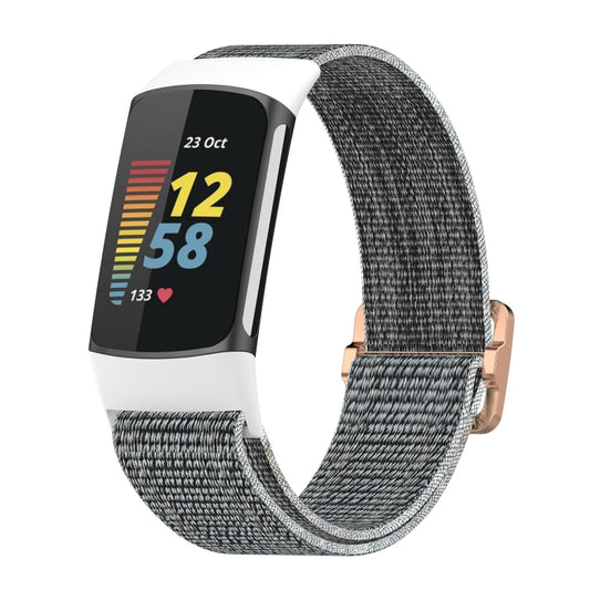 For Fitbit Charge 5 Elastic Nylon Braid Watch Band(Seashell) by buy2fix
