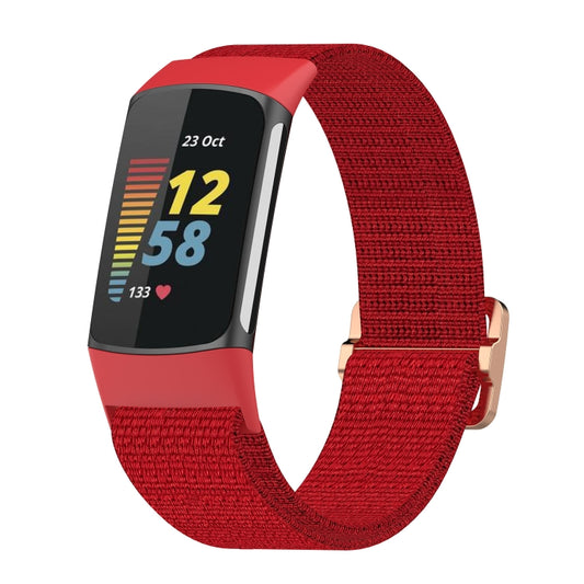 For Fitbit Charge 5 Elastic Nylon Braid Watch Band(Red) by buy2fix