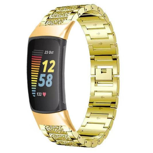 For Fitbit Charge 5 Diamond Stainless Steel Watch Band(Gold) by buy2fix