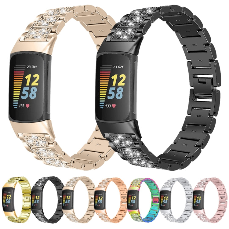 For Fitbit Charge 5 Diamond Stainless Steel Watch Band(Colorful) by buy2fix