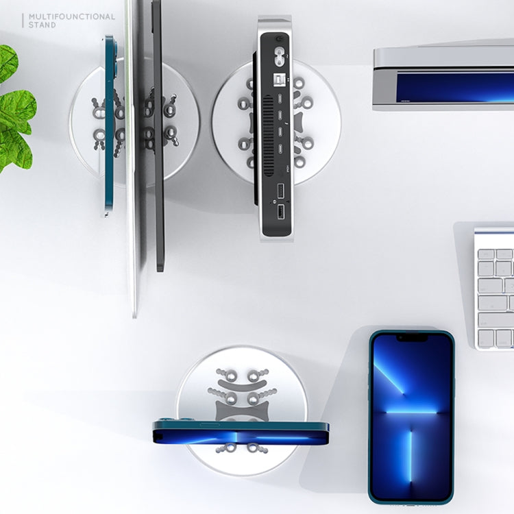 R-JUST BJ15 Aluminum Alloy Adjustable Magnetic Multi-function Disc Data Cable Storage Fixed Base Mobile Phone Laptop Bracket(Silver Gray) by R-JUST