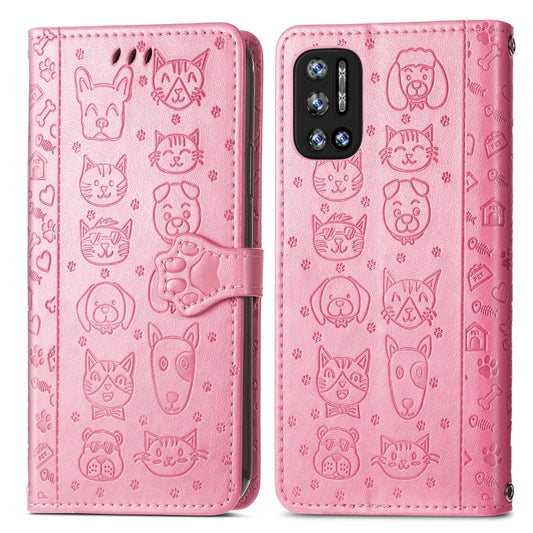 For Doogee N40 Pro Cat and Dog Embossed Horizontal Flip Phone Leather Case with Holder & Card Slot & Wallet & Lanyard(Pink) by buy2fix