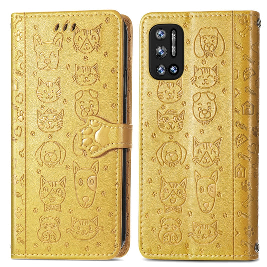 For Doogee N40 Pro Cat and Dog Embossed Horizontal Flip Phone Leather Case with Holder & Card Slot & Wallet & Lanyard(Yellow) by buy2fix
