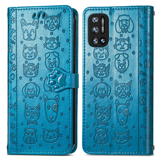 For Doogee N40 Pro Cat and Dog Embossed Horizontal Flip Phone Leather Case with Holder & Card Slot & Wallet & Lanyard(Blue) by buy2fix