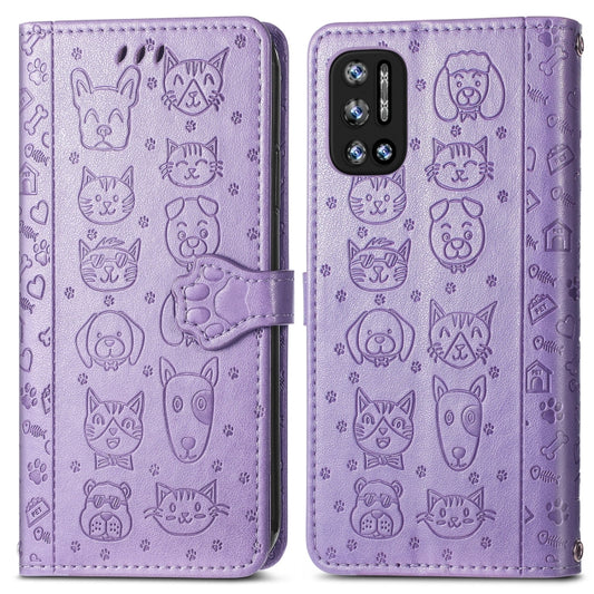 For Doogee N40 Pro Cat and Dog Embossed Horizontal Flip Phone Leather Case with Holder & Card Slot & Wallet & Lanyard(Purple) by buy2fix