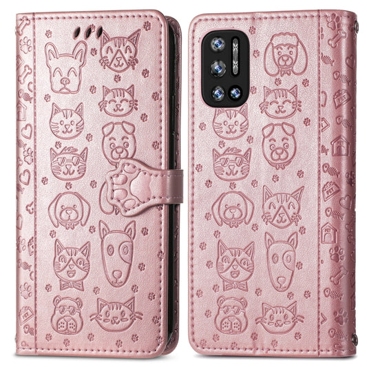 For Doogee N40 Pro Cat and Dog Embossed Horizontal Flip Phone Leather Case with Holder & Card Slot & Wallet & Lanyard(Rose Gold) by buy2fix