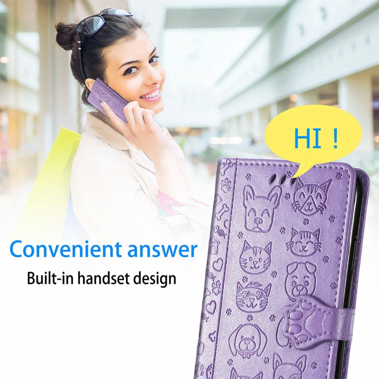For OPPO Realme C21Y Cat and Dog Embossed Horizontal Flip Phone Leather Case with Holder & Card Slot & Wallet & Lanyard(Purple) by buy2fix