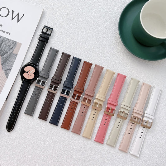 For Samsung Galaxy Watch4 40mm / 44mm Sewing Leather Strap Watch Band(White) by buy2fix