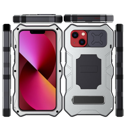 For iPhone 13 Camshield Shockproof Life Waterproof Dustproof Metal Case with Holder(Silver) - iPhone 13 Cases by buy2fix | Online Shopping UK | buy2fix