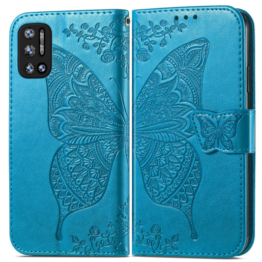 For DOOGEE N40 Pro Butterfly Love Flowers Embossed Horizontal Flip Leather Case with Holder & Card Slots & Wallet & Lanyard(Blue) by buy2fix