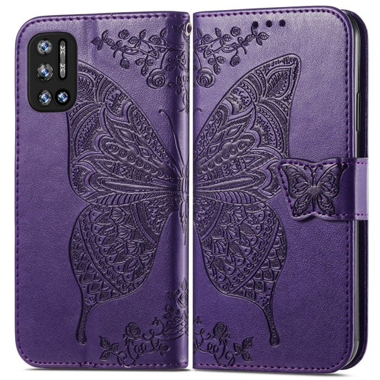 For DOOGEE N40 Pro Butterfly Love Flowers Embossed Horizontal Flip Leather Case with Holder & Card Slots & Wallet & Lanyard(Dark Purple) by buy2fix