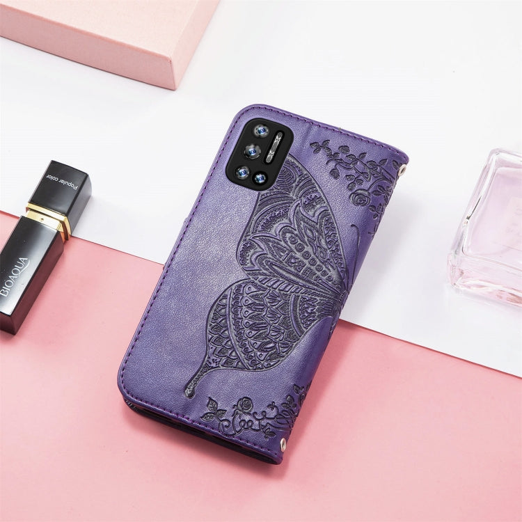 For DOOGEE N40 Pro Butterfly Love Flowers Embossed Horizontal Flip Leather Case with Holder & Card Slots & Wallet & Lanyard(Dark Purple) by buy2fix